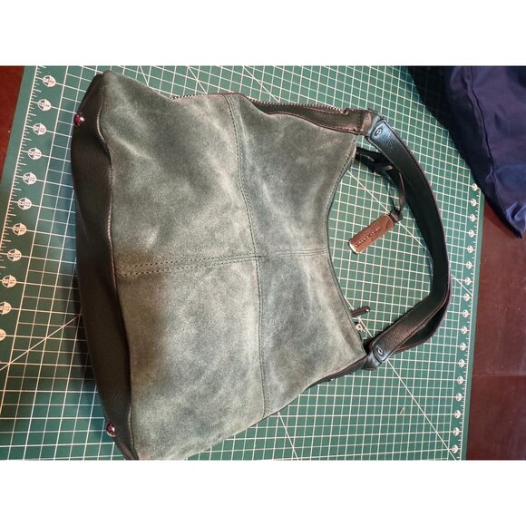 Tignanello Green Suede Genuine Leather Shoulder Bag With Zipper Closure & Patter - Picture 11 of 11